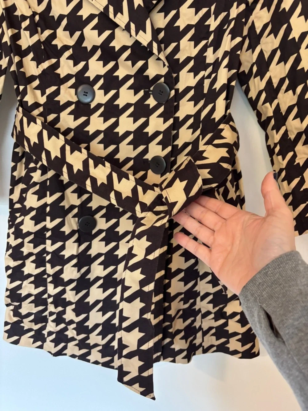 Brown Houndstooth Trench Size XS French Timeless Romantic Quiet Luxury Feminine - Picture 4 of 15